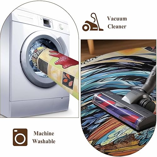 Miniatura 8 de 4ft Round Rug, Retro Rooster Non-Skid Rubber Backing Large Area Rugs - Living Room Bedroom Home Office, Yellow Sunflower Watercolor Animals Plaid