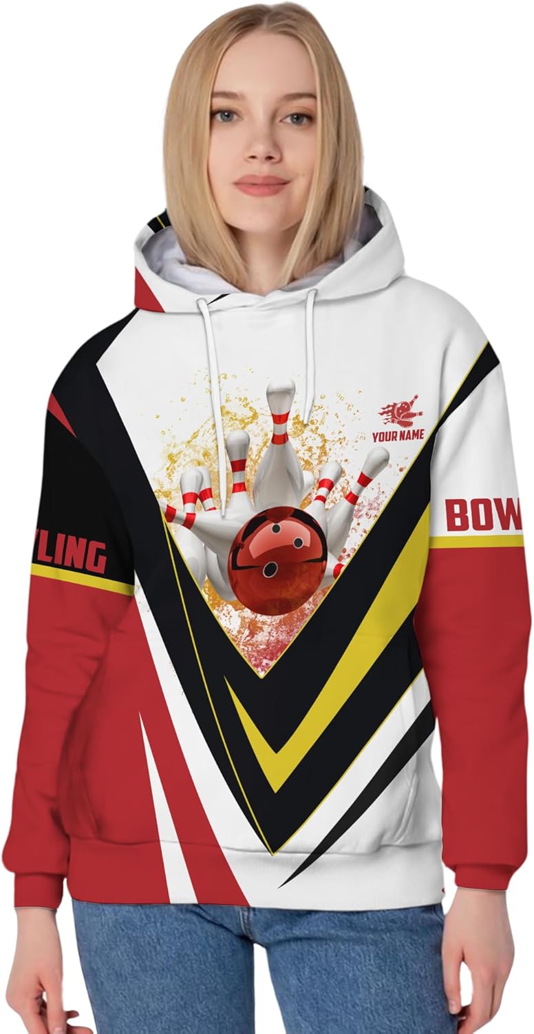 Unisex Bowling Hoody Personalized V Shaped Bowling Ball Long Sleeve Shirt For Men Printing Bowling Related Clothing