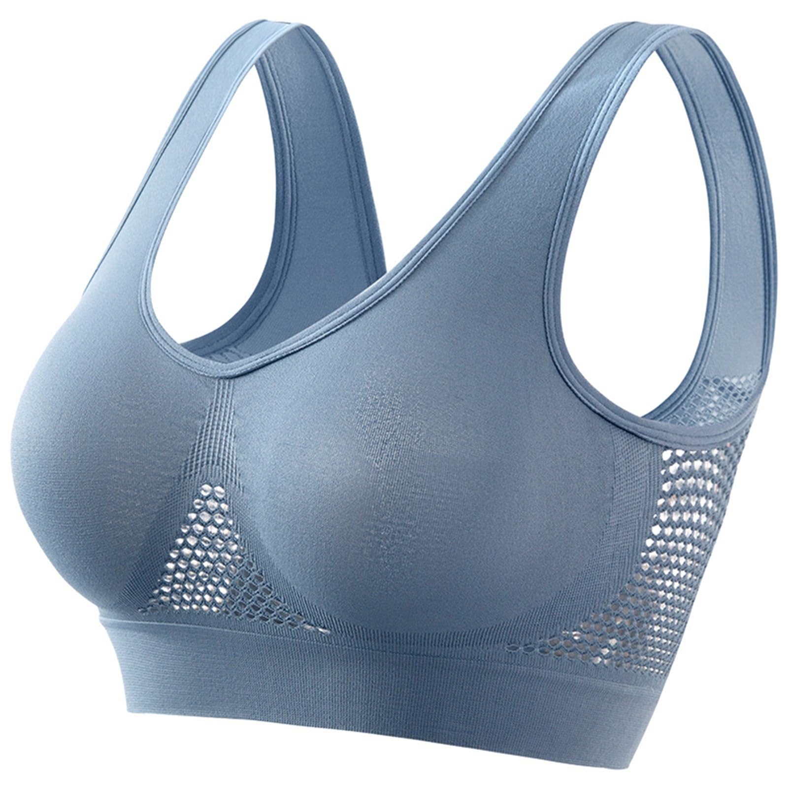 2024 Breathable Cool Liftup Air Bra, Large Size Air Bra Breathable and Comfortable Mesh Sports Bra for Women, Blue-02, S