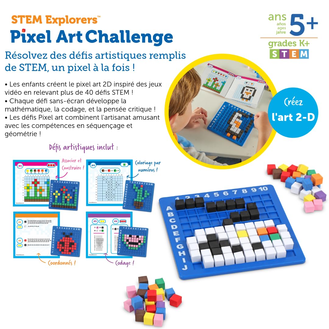 Learning Resources STEM Explorers Pixel Art Challenge, Jeu éducatif Codage sans écran 5-8 Ans, 400 Pixels, Base 10x10