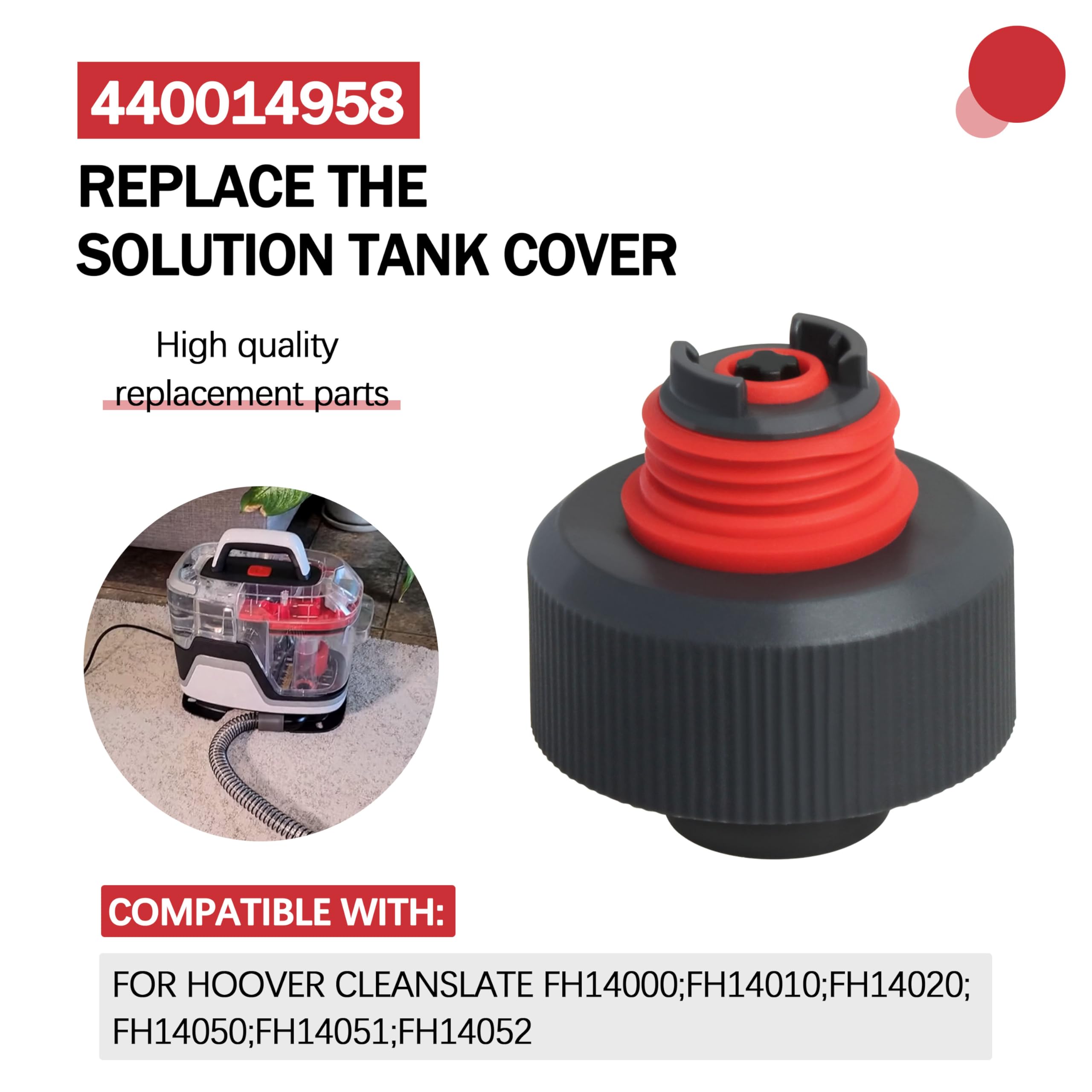 440014958 Solution - Tapa de tanque de agua para piezas de repuesto Hoover Cleanslate FH14000, FH14010, FH14020, FH14050, FH14051, FH14052 (paquete de 2)