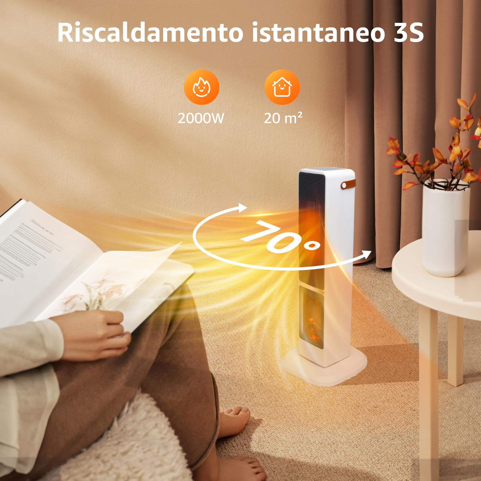 Taylor Swoden Dana - Stufetta elettrica da 2000W per uso interno con camino, rapido e sicuro Termoventilatore ceramico PTC, oscillazione a 70°, timer da 12 ore, 3 modalità, telecomando