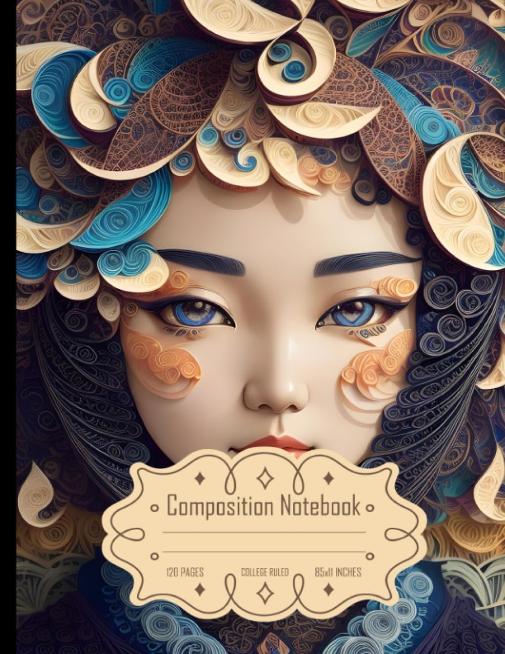 Composition Notebook College Ruled: Vermilon FRACTAL with Audrey Kawasaki Albert Gleizes Portrait, Vietnamese Lady, Hyperrealistic Craft, Size 8.5x11 Inches, 120 Pages