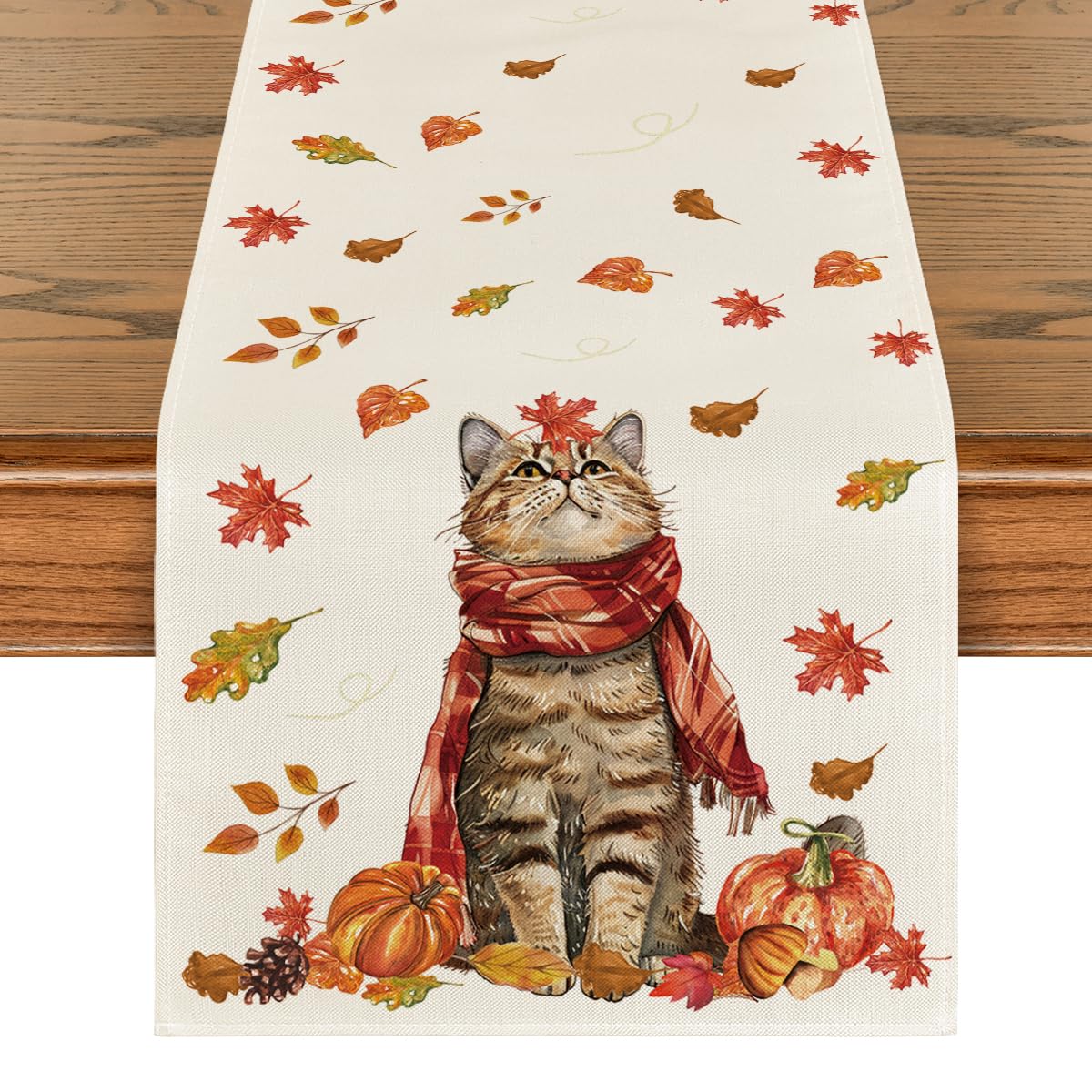 Artoid Mode Herbst Tischläufer - Katze Kürbisse Ahornblätter 40x140cm