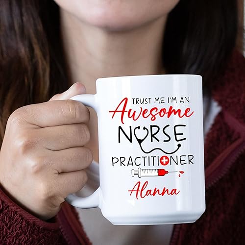 Miniatura 3 de Taza de café personalizada con nombre con texto en inglés "I'm An Awesome Nurse Practitioner", taza de té de enfermera practicante, taza de té