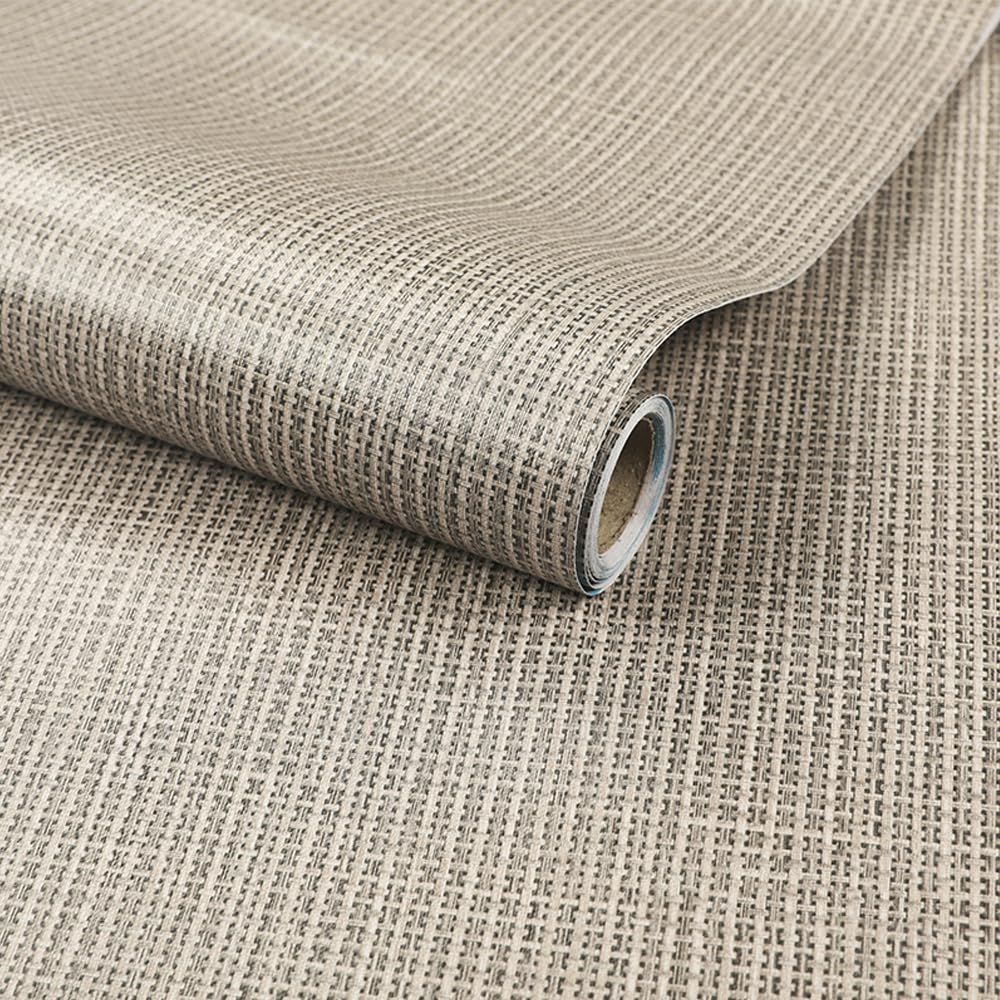 Brown Textured Grasscloth Peel and Stick Wallpaper, 40 x 1000 cm Brown Fabric Self Adhesive Wallpaper Vinyl Fabric Wall paper Self Adhesive Furniture Covering for Living Room,Bathroom,Cabinets — image 1