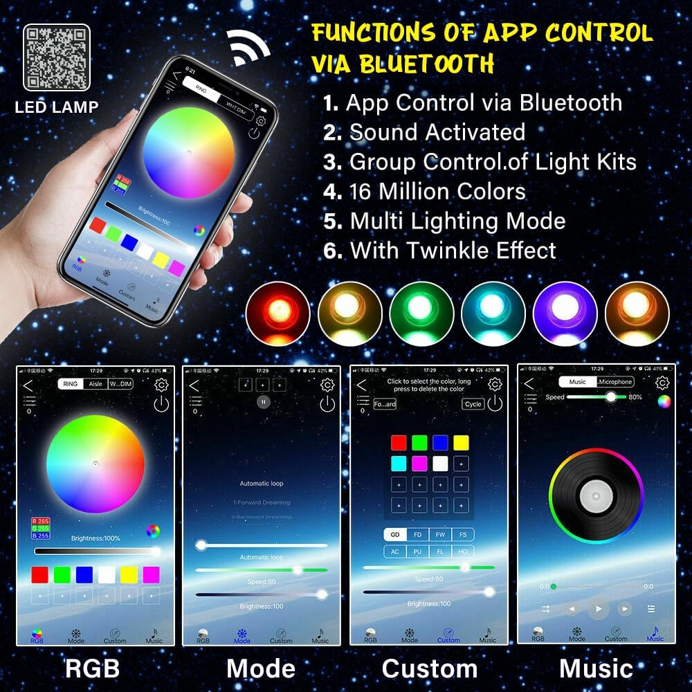 Starlight Headliner Kit 500Pcs 0.03in*6.5ft*2m 16W Music/Voice APP/Remote Control Activated Star Lights for Car RGBW Fiber Optic Star Light for Car Roof Theater Game Bed Room Ceiling