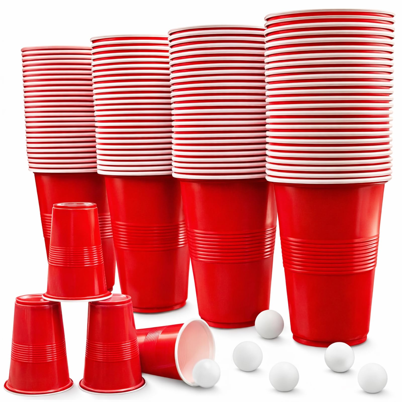 Bellanova 100-Pack 16.9 oz / 500 ml Reusable Party Cups with 10 Ping Pong Balls