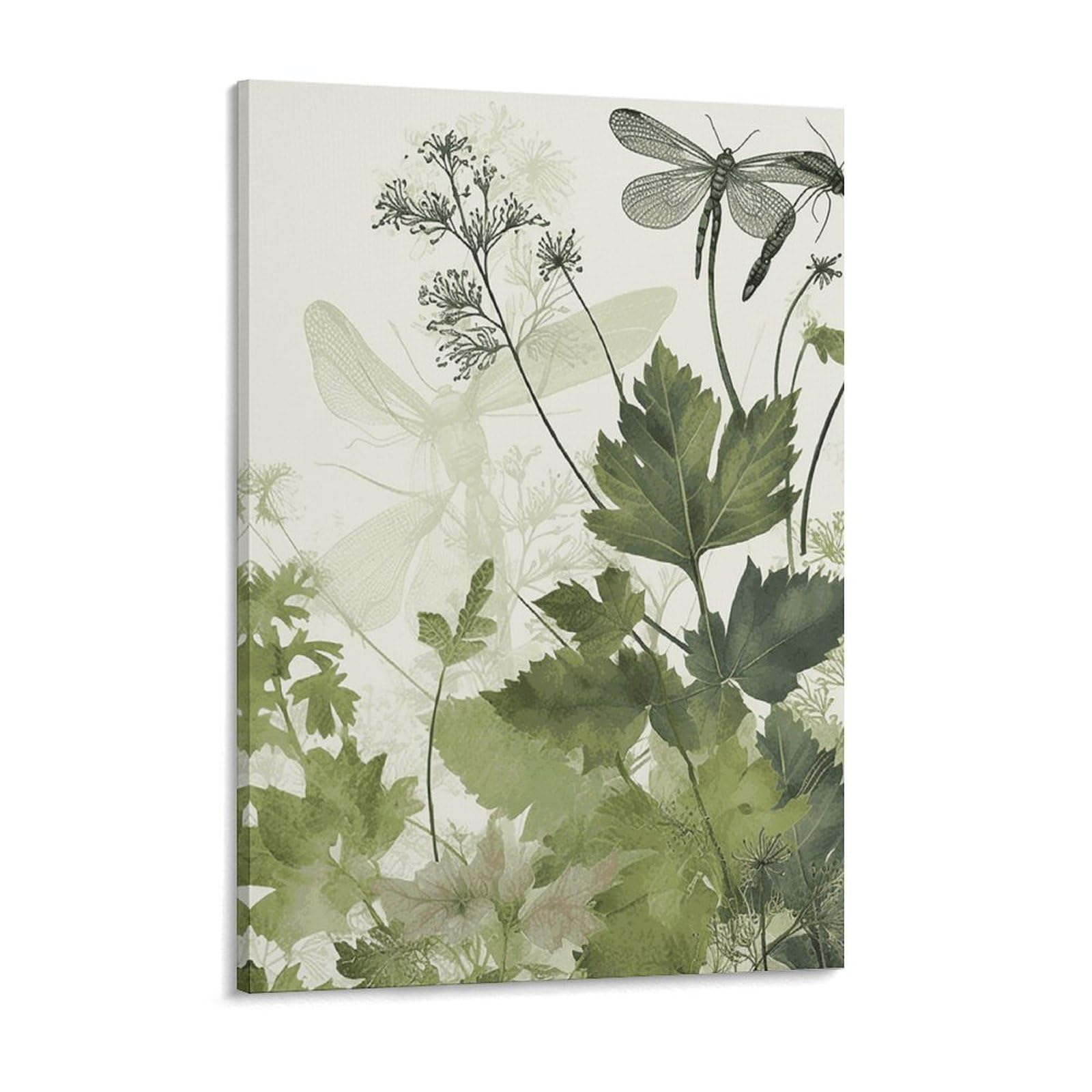 Foliage And Herbs with Dragonflies Winged Canvas Wall Art for Bedroom 18x24inch Canvas Prints Artwork for Walls Modern Picture Artwork Painting for Living Room Aesthetic Wall Paintings for Ba