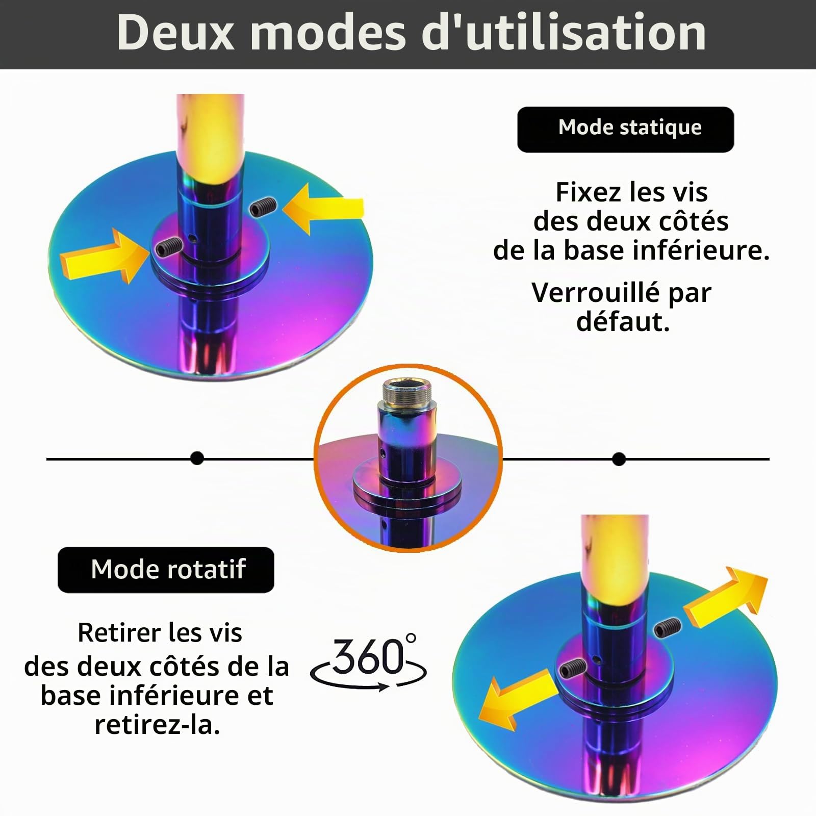 PRIOR FITNESS Barre de danse de pole dance 45 mm - Hauteur réglable de 2,35 à 2,74 m - 2 modes : rotatif/statique - Charge maximale : 200 kg - Pour club, fête