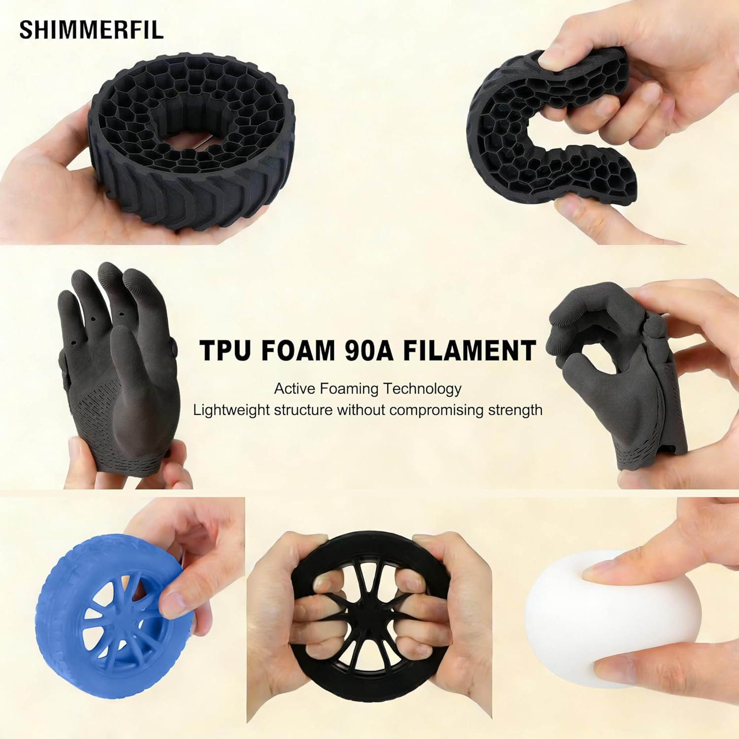1.75mm TPU Air Filament w/Foaming Tech - 0.6g/cm³ Lightweight, 85% Rebound, Moisture-Resistant, No Sanding for Shoe Insoles/Wearables/Drone Parts (Blue, Flex TPU)