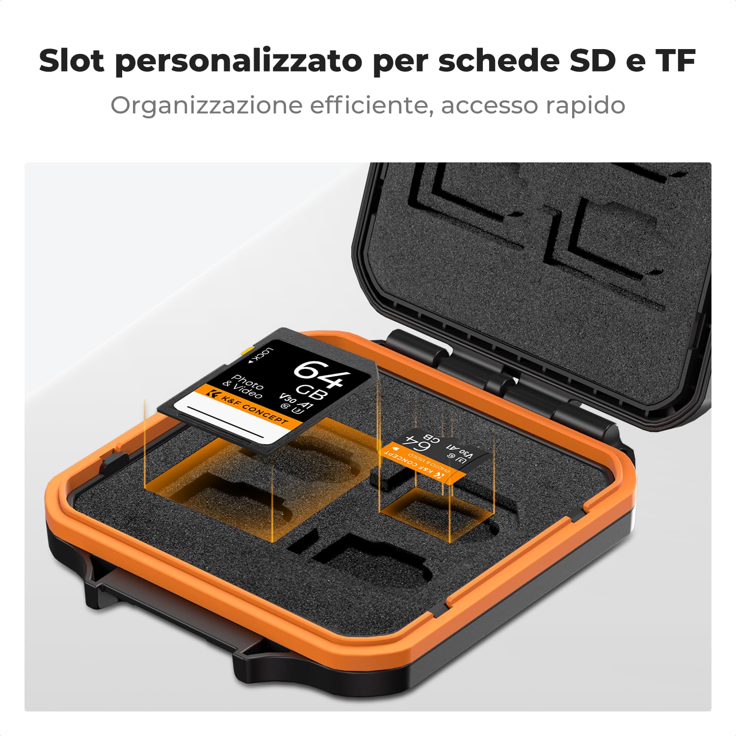 K&F CONCEPT Custodia per Schede SD, Scatola Porta Memory Card Impermeabile e Antiurto, 12 Slot per 8 Micro SD/TF e 4 SD SDXC SDHC, Astuccio Compatto con Cordino Antismarrimento