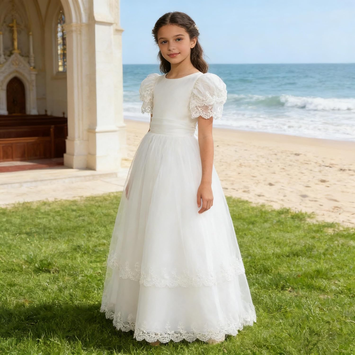 Vestido de niña de Las Flores para Bodas, Vestidos Formales de Encaje para Fiestas de cumpleaños Infantiles, Vestidos de Gala