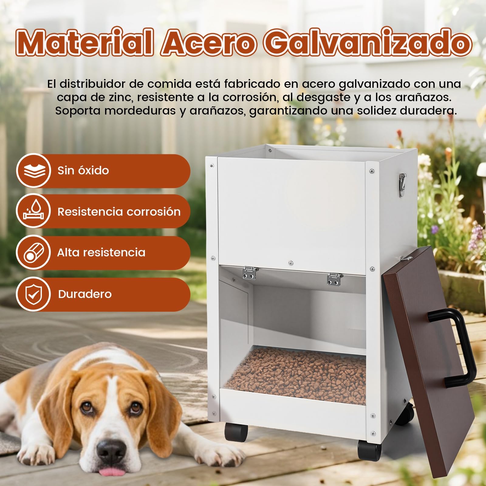 Alimentador Automático Galvanizado para Perros de Raza Grande, Dispensador de Comida para Perros de 30 Libras, con Ruedas, de Metal, Alimentador de Gravedad, Extra Grande