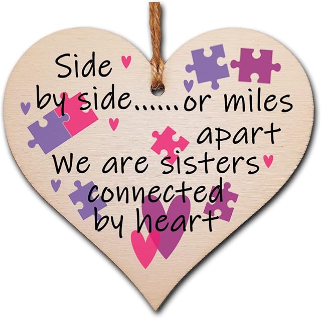 Handmade Wooden Hanging Heart Plaque Gift Perfect for Sisters Lovely Friendship Keepsake