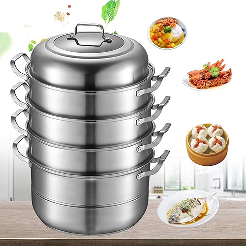 Olla de vapor de 12.8 pulgadas, olla de vapor de 5 niveles para cocinar albóndigas, vaporizador de alimentos, cocina apilable, olla de vapor de