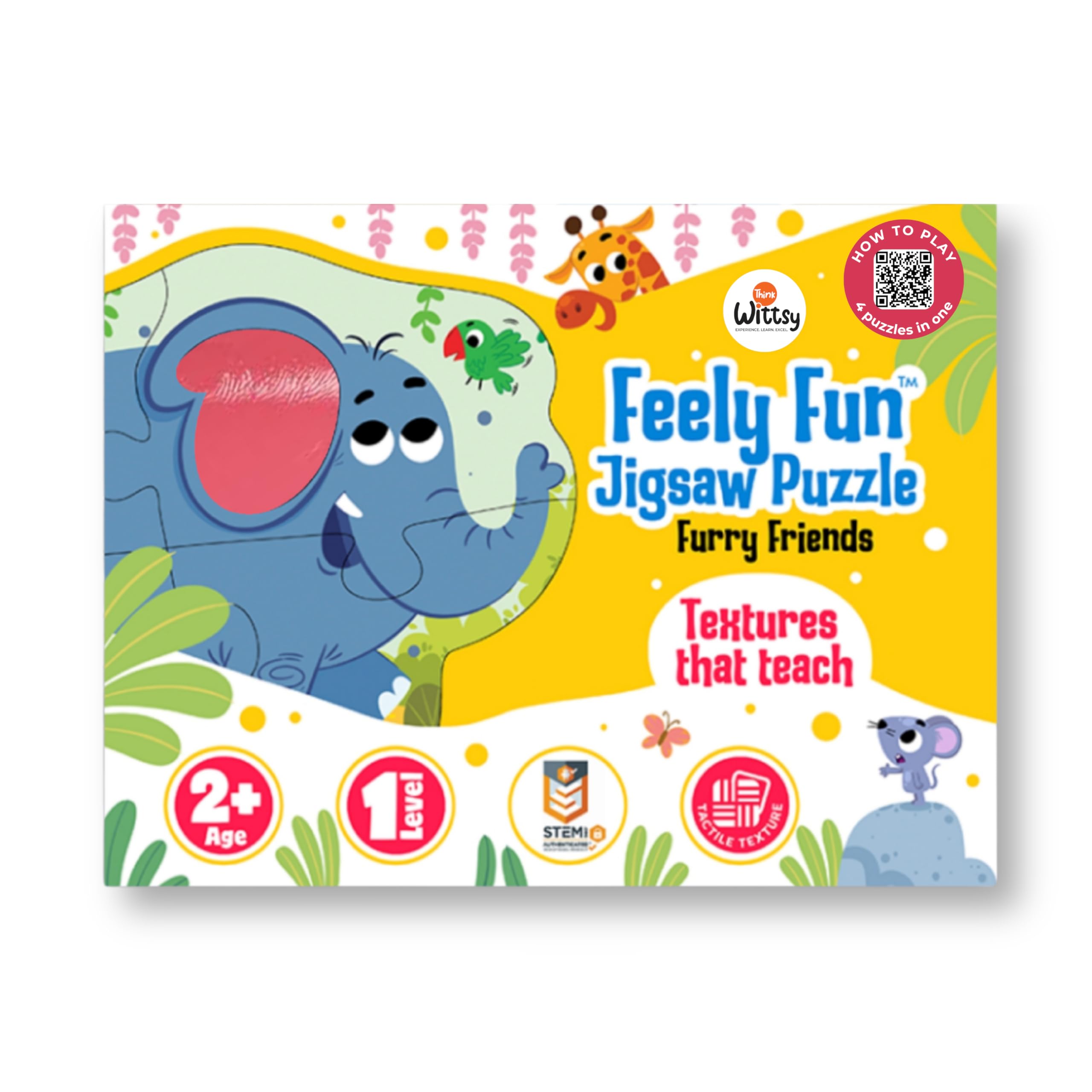 Feely Fun Jigsaw Puzzle Furry Friends, Touch & Feel Sensory Puzzle, 4 Jigsaw Puzzles in one Box, Educational Toy for pre-School & Montessori Kids, Birthday & Return Gift, Age 2,3,4-image-9