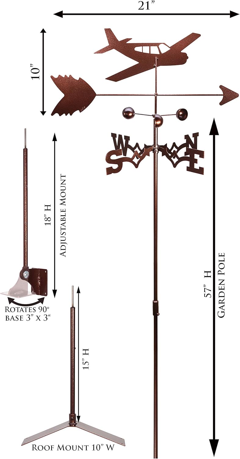 SWEN Products Airplane Low Wing Weathervane (Garden Stake Included)