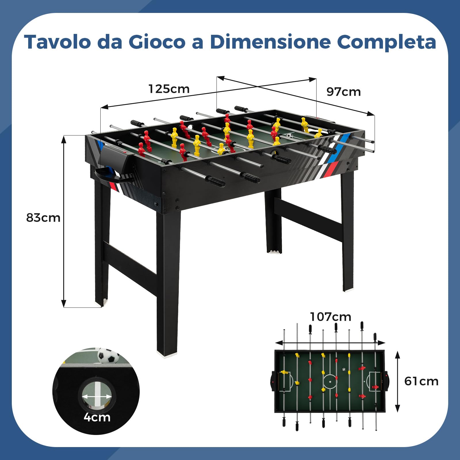 COSTWAY 4 in 1 Tavolo Multigioco, Calcio Balilla/Tavolo da Biliardo/Ping Pong/Air Hockey, Calcetto Multigioco Impilabile per Casa Feste Bar, 125x97x83 cm