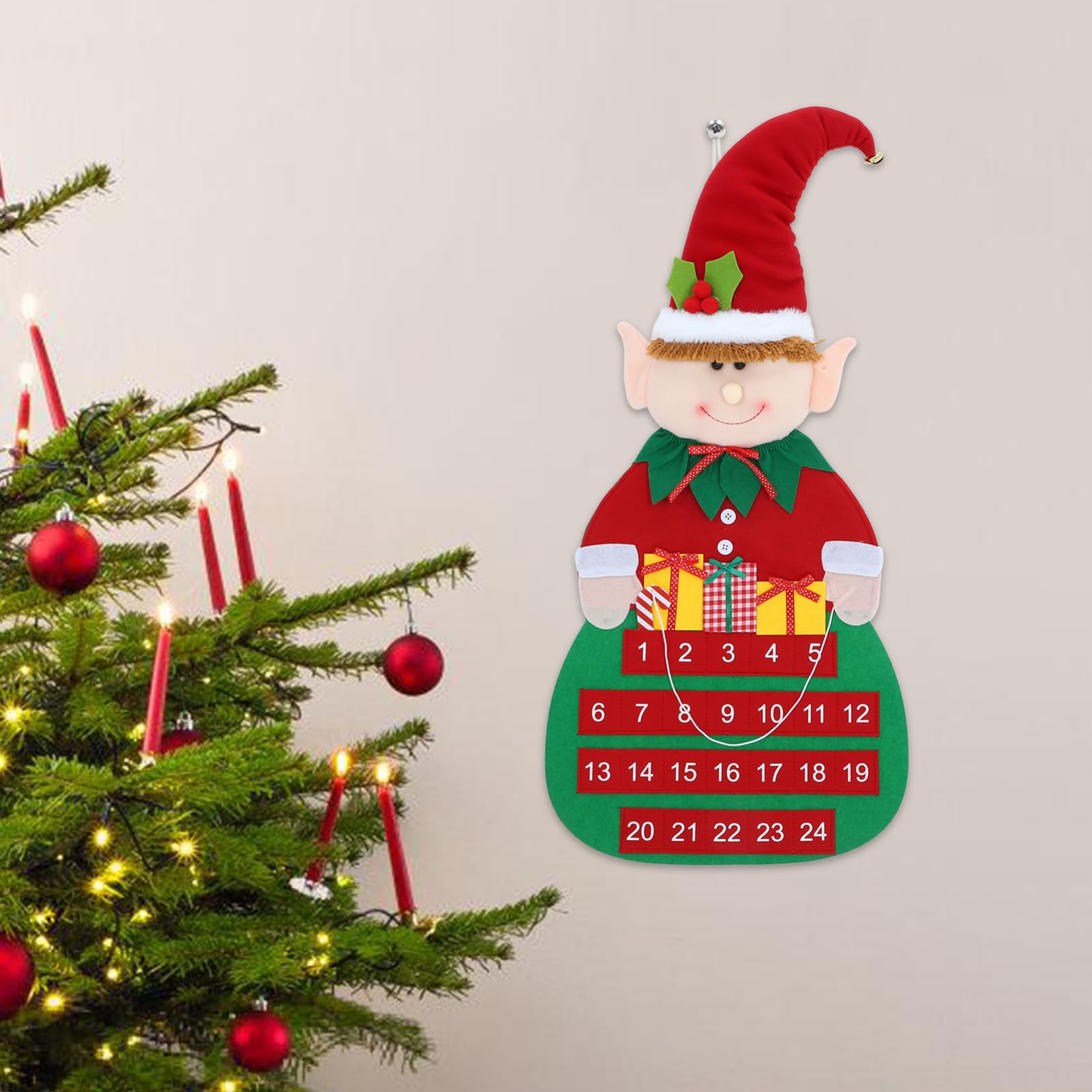 Weihnachts-türkalender aus Filz Adventskalender zum Aufhängen mit Täglichen Überraschungen und Ornamenten für Weihnachtsdeko