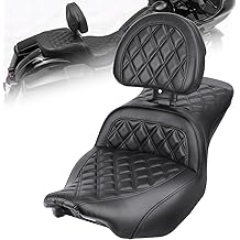 Gel Motorcycle Seat with Adjustable Driver Backrest for Harley Touring 2024-2025 Road Glide Street Glide CVO, 2-Up Seat with Cooling Gel, PU Leather (Black Rhombus)