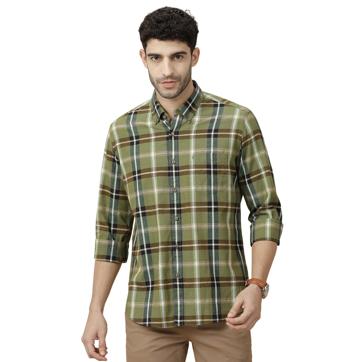 cavallo by linen club Men's Blended Linen Green Checked Full Sleeve Casual Shirt-picture-39