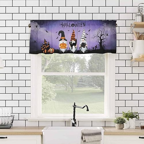 Miniatura 4 de Cortina de cenefas de Halloween para cocina, cafetería, gnomos aterradores, fantasmas, calabazas, arañas, cenefa de ventana, 1 panel de cortinas