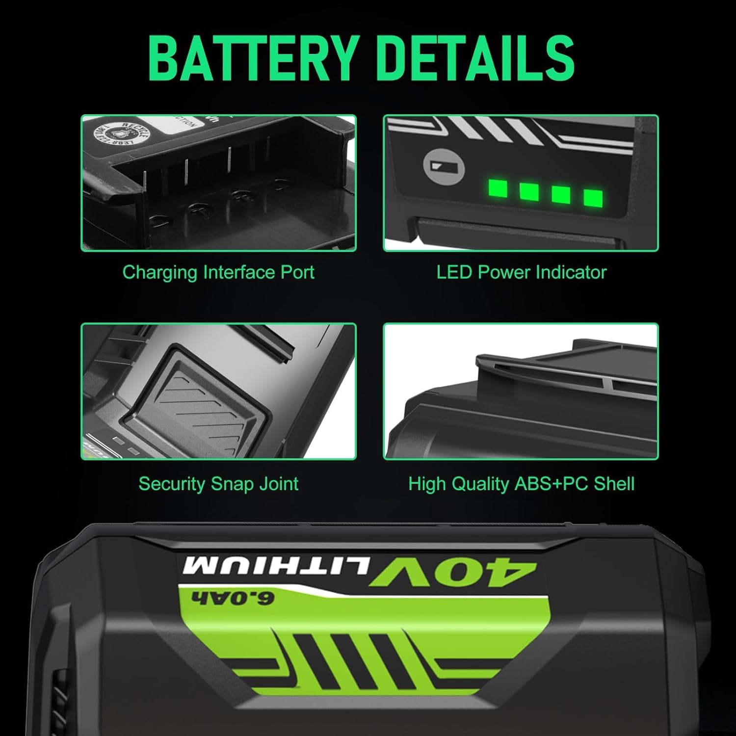 2Pack Upgraded 6000mAh OP4026A and OP401 Charger Replacement for Ryobi 40V Battery 6.0Ah Compatible with Ryobi 40 Volt Batteries Lithium OP40601 OP40201 OP4050A OP4015 Power Tool(7.5Ah+C)
