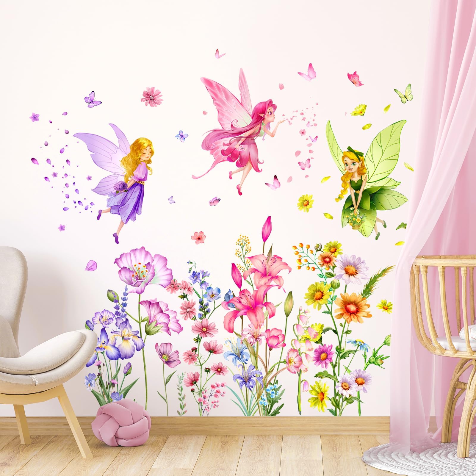 Flower Fairy Wall Stickers, Butterfly Wall Decals Removable Vinyl Wall Art