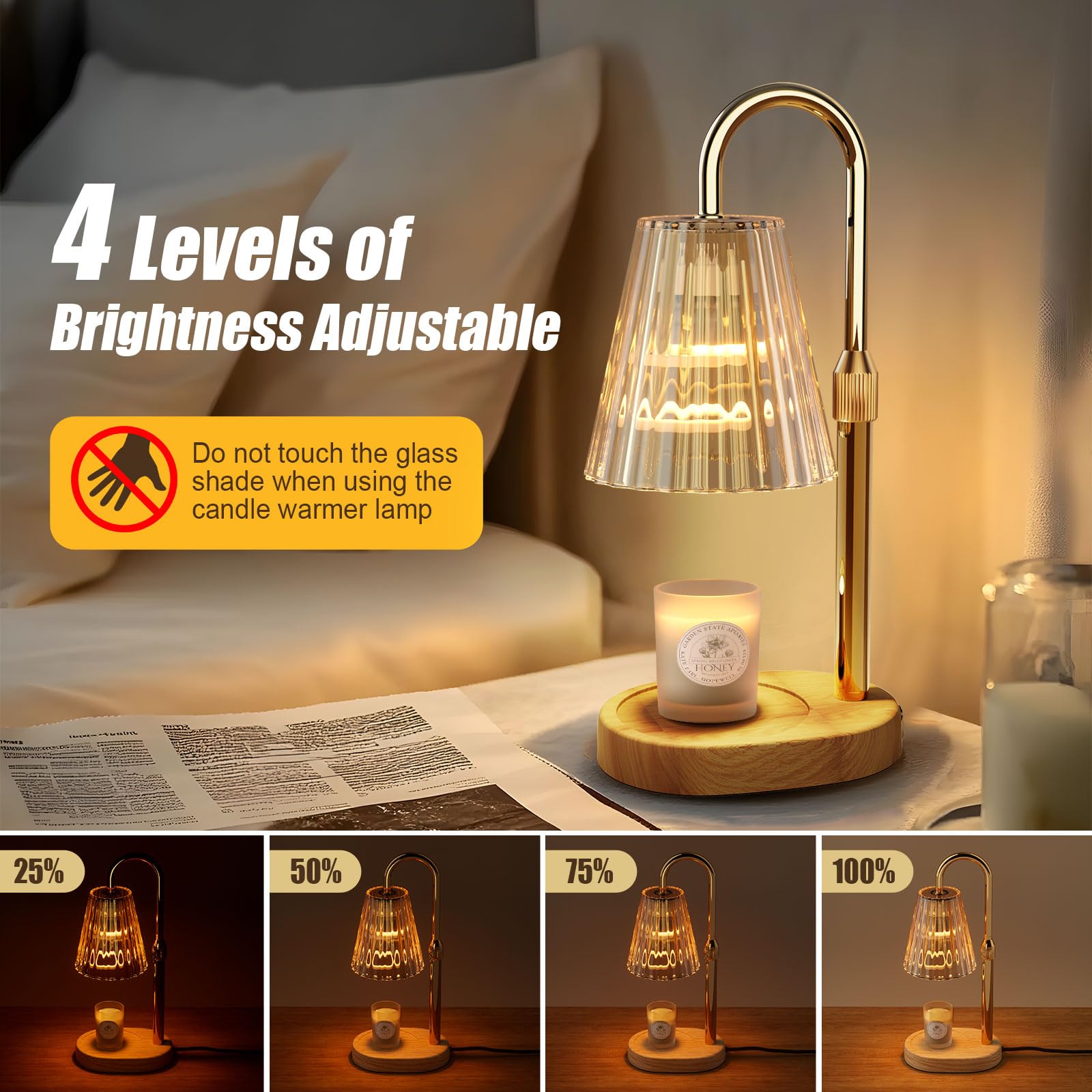 Candle Warmer Lámpara Calienta Velas, Lámpara Perfumada con Temporizador y Regulador de Intensidad, Lámpara Calienta Velas Eléctrica para Velas Perfumadas Para la Decoración del Hogar Dormitorio, Yoga