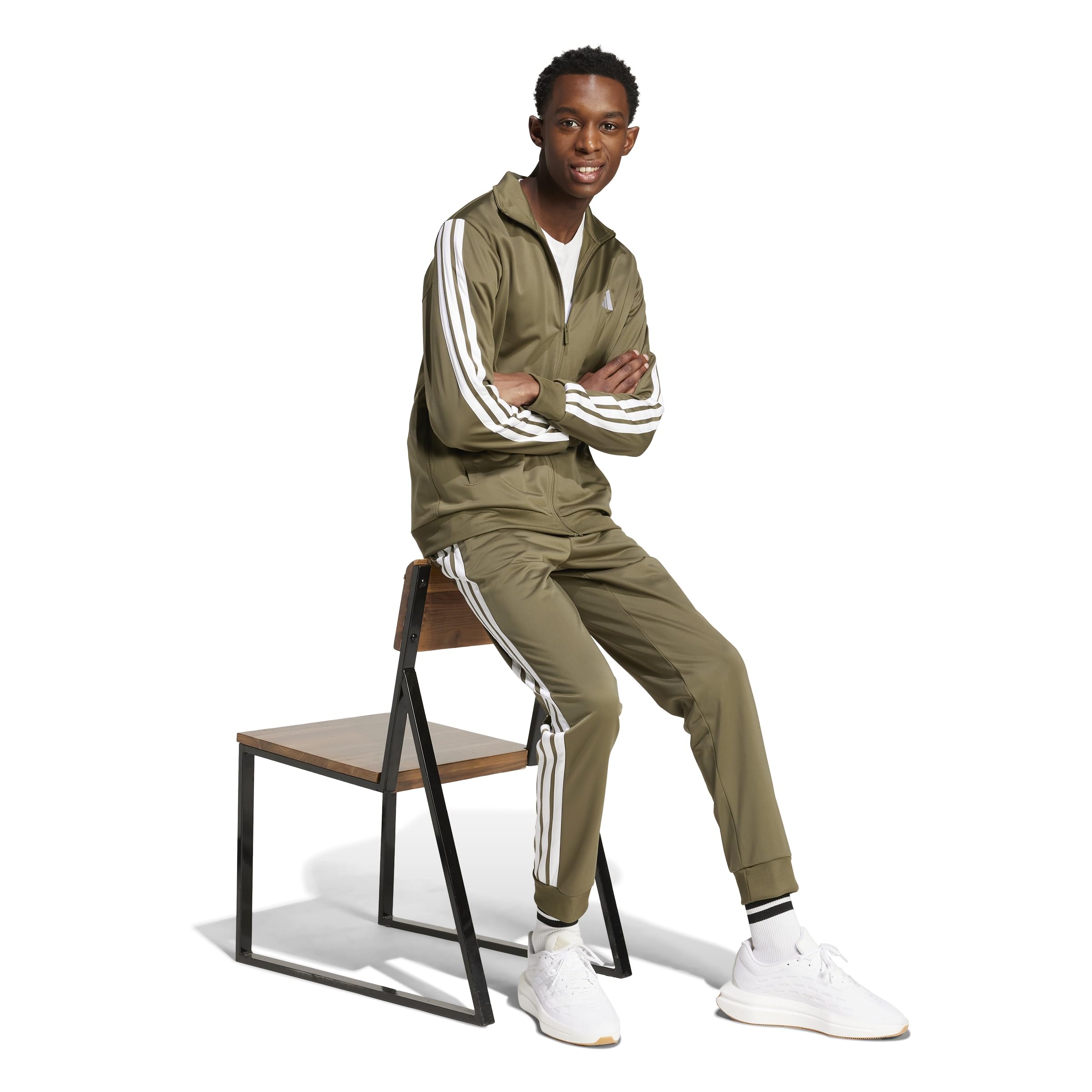 adidas Mezczyzni Sportswear Basic 3 Stripes Tricot Track Suit, olive strata/white, XL Tall