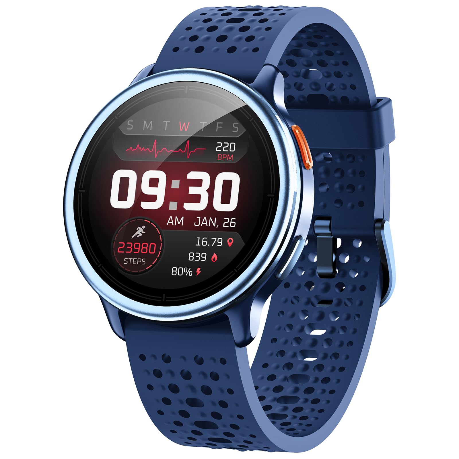 Reloj Inteligente Hombre 1.27" Smartwatch Mujer Redondo 2 Correas, Monitor de Sueño Funciones de Salud y Fitness 120+ Modos Deportivos 3ATM Impermeable para iPhone/Samsung/Android Nnegro