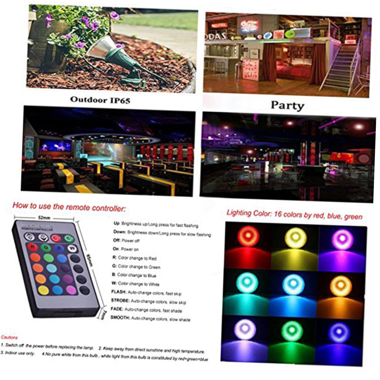 Artibetter Bombilla de Foco LED PAR38 Rgb 20W 2200LM 50. 000 H, Aluminio | Bombilla con Mando Distancia, Ángulo de Haz 180°, Brillo Regulable, para Exposiciones y Museos