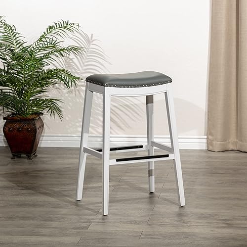 Miniatura 82 de DTY Indoor Living Durango - Taburete de cuero regenerado, taburete de mostrador de 24 pulgadas, acabado espresso, asiento de cuero negro Acabado