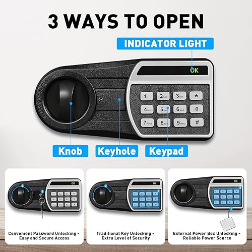 Miniatura 4 de Caja fuerte de 1.3 pies cúbicos, cajas fuertes para el hogar con cerradura de combinación digital, caja de seguridad antirrobo con teclado digital,