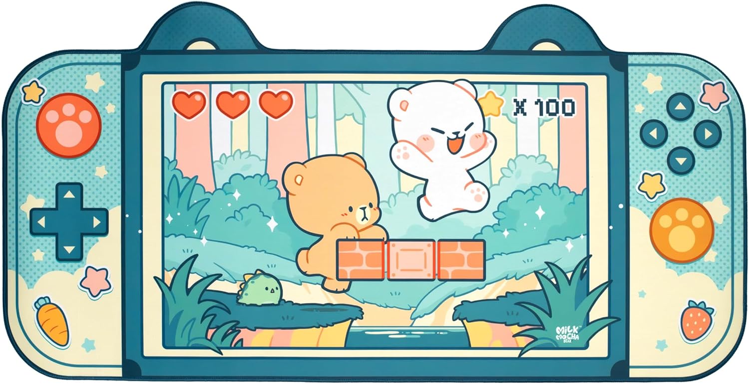 Blue Level Up Desk Mat Authentic Milkmochabear Merchandise (35.4" x 18.1") Inches Cute Extra Large Gaming Mouse Pad with Non-Slip Rubber Base for Computer Keyboard Laptop Home Office Accessories