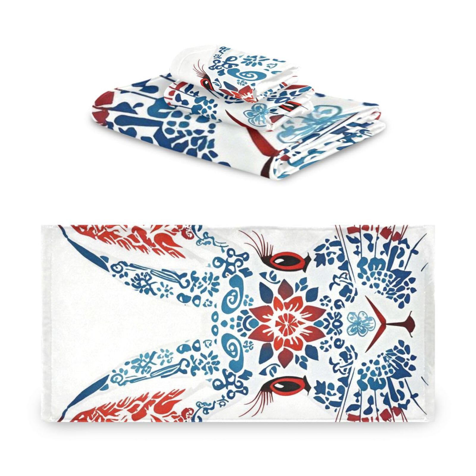 Set di 3 asciugamani per il viso con coniglietto rosso e blu, 1 asciugamano da bagno, 1 asciugamano per le mani, 1 panno per la casa, cucina, hotel, palestra, nuoto, spa