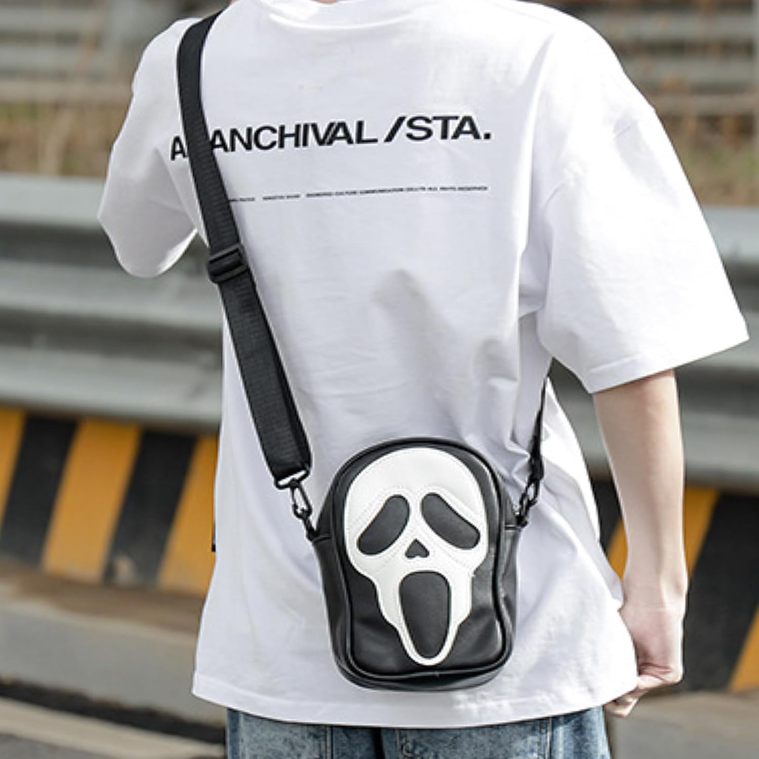 Halloween Skull Face Messenger Bag, Vegan Leather Crossbody Bag, Novelty Ghost Purse Shoulder Bag