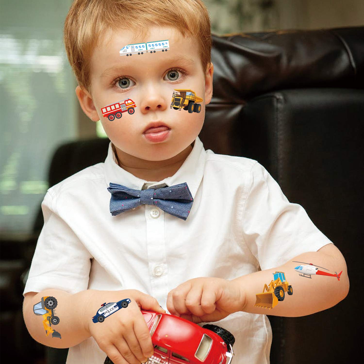 Kids Temporary Tattoos(100pcs),Konsait Solar System Outer Space/Pirate/Construction Zone Tractor Truck/Dinosaur Shark Face Tattoo for Boys Goody Filler Birthday Party Favor Supplies