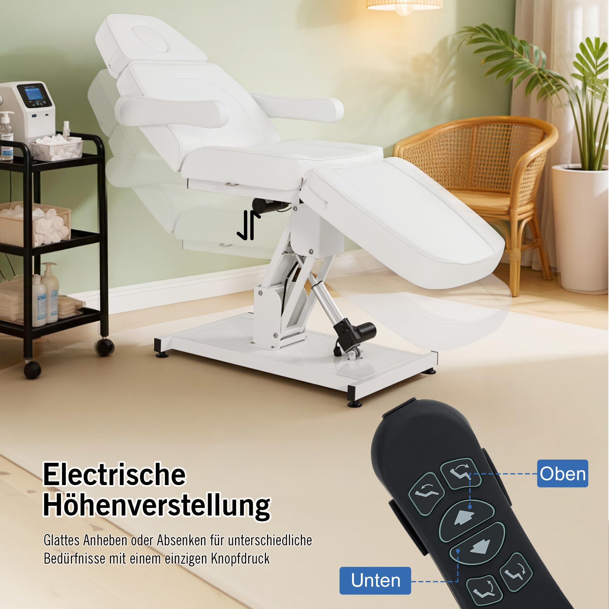 Sdraio cosmetico elettrico, lettino da massaggio, pieghevole, con 3 motori, lettino da massaggio elettrico per SPA Salon 2782 (bianco)