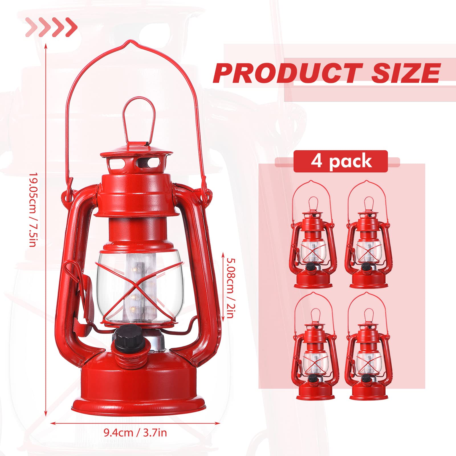 Farol LED vintage para huracán, farol colgante decorativo de metal, LED cálidos e interruptor de atenuación, funciona con pilas para decoración de uso en interiores y exteriores (4 unidades, 8 2