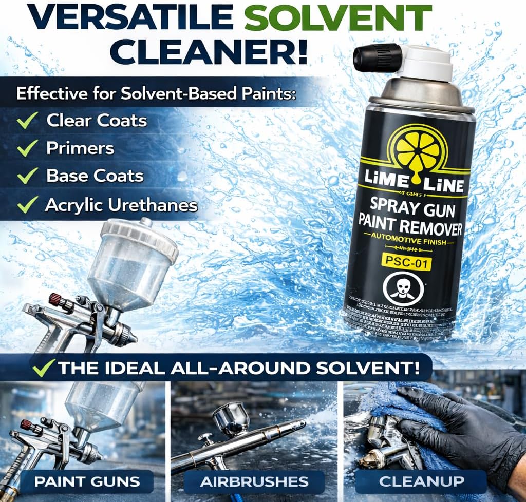 LiME LiNE Turbo Blaster Paint Gun Paint Remover with Bonus Nylon Spray Gun Cleaning Brush, Removes Water or Solvent based Automotive Paint. (14 oz Aerosol Spray Can)