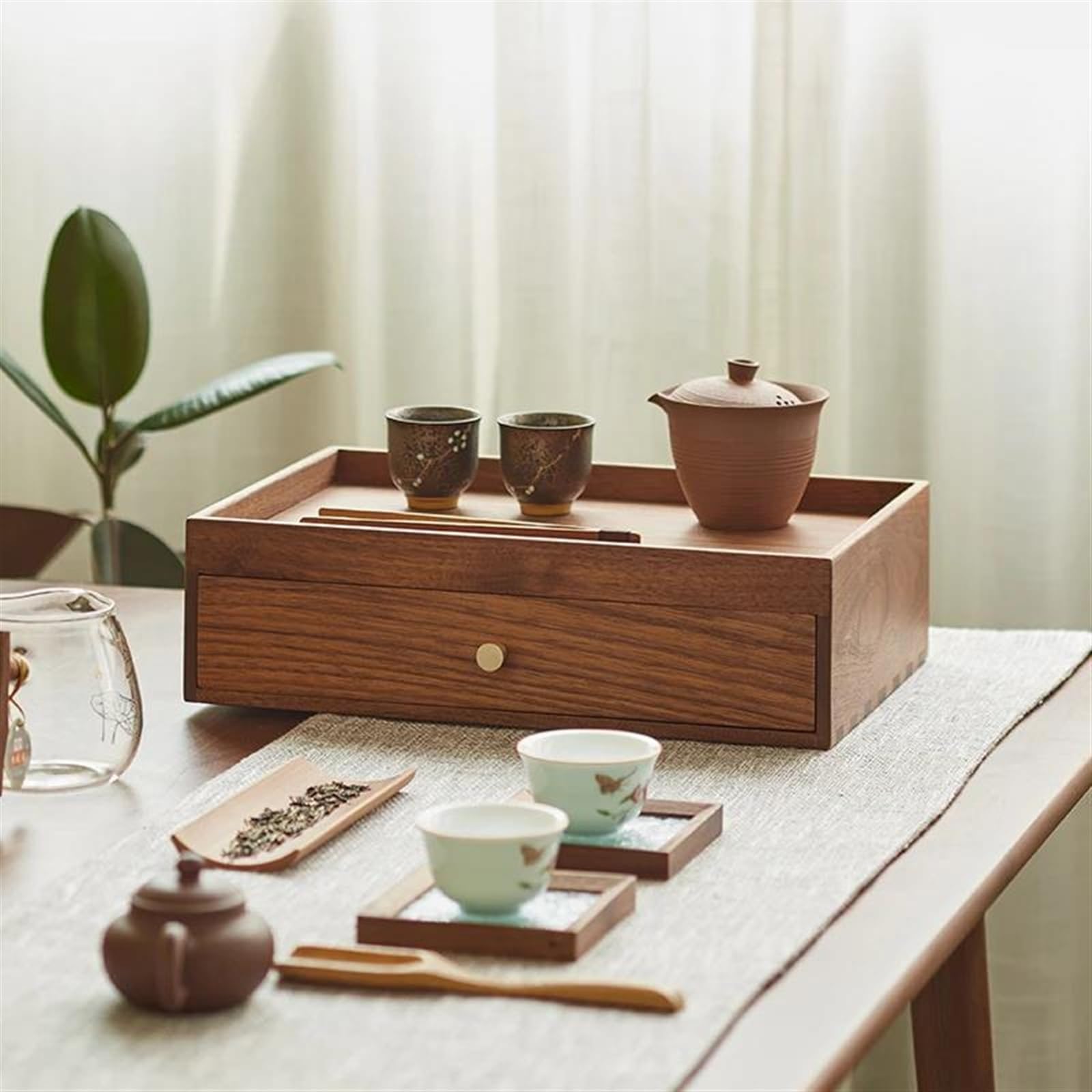 Collar Organizador Negocio de Madera sólida Caja de Almacenamiento de Almacenamiento de té Caja de Almacenamiento de Pastel de té con cajón