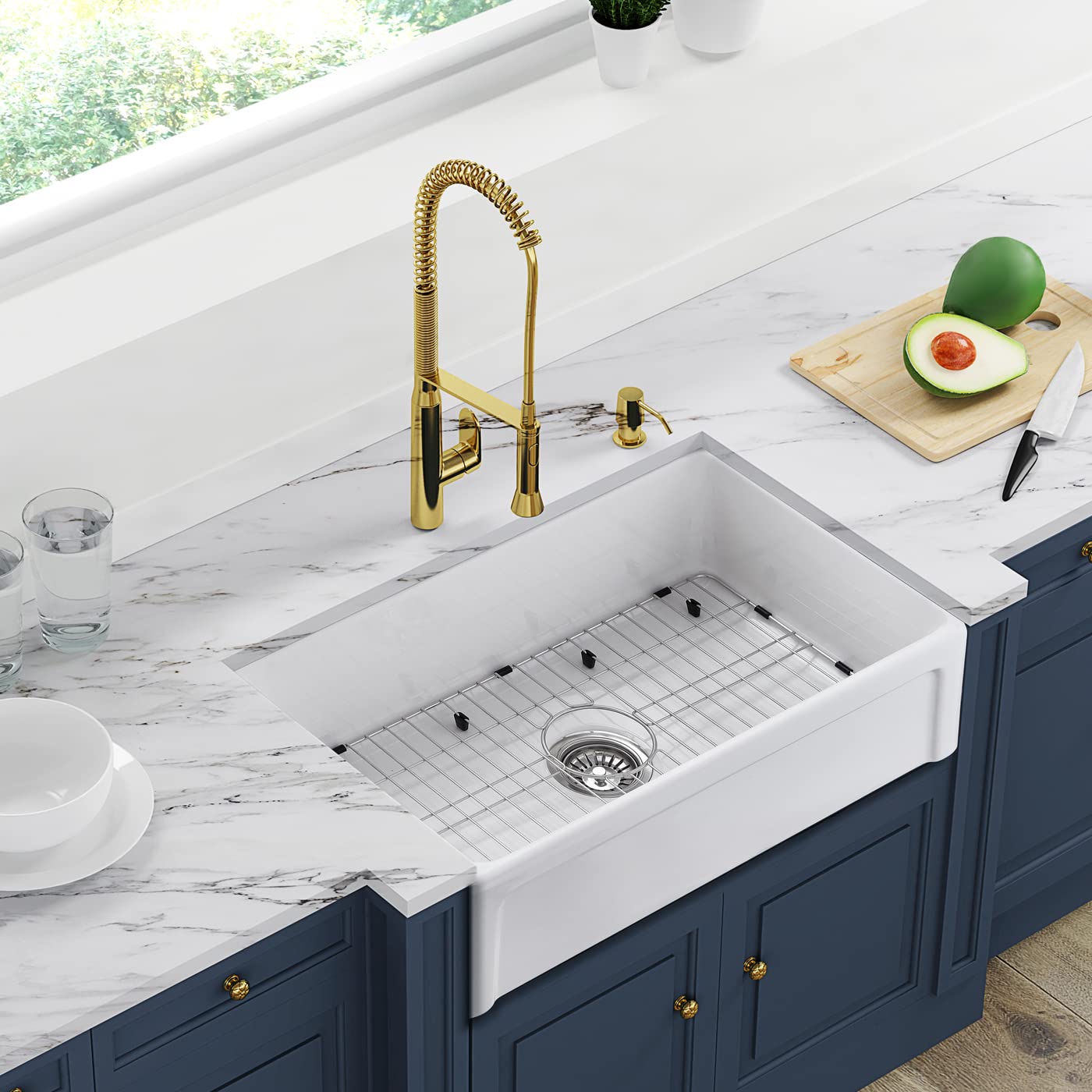 Buy 30Inch Farmhouse Sink Ceramic Kitchen Sink, ELLAI White Reversible