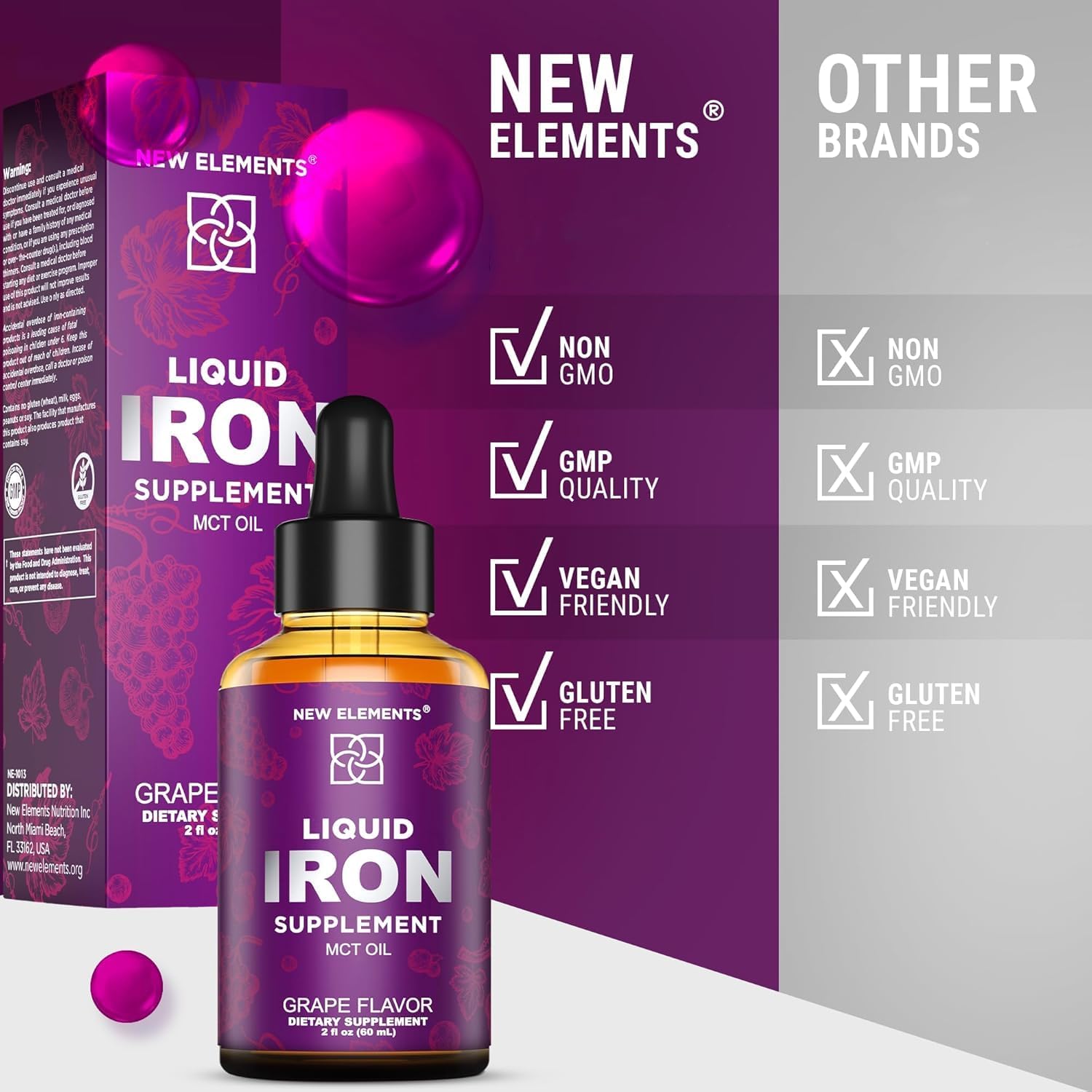 Iron Supplement for Women & Men Free Blood Builder, Iron Vitamin for Anemia | Liquid Iron Drops for Adults with MCT Oil, Natural Grape Flavor, Faster Absorption & Immune Support (2 Fl Oz) - Image 8