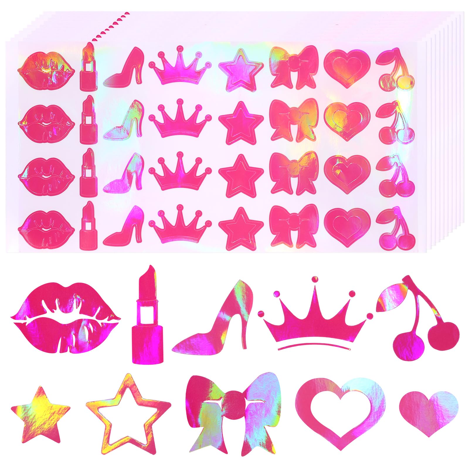 10 Sheets Tanning Sticker, Cute Self Adhesive Sunbathing Tanning Bed Sunbed Stickers with Heart Lips Bow Star Cherry for Body Summer Beach Party Supplies