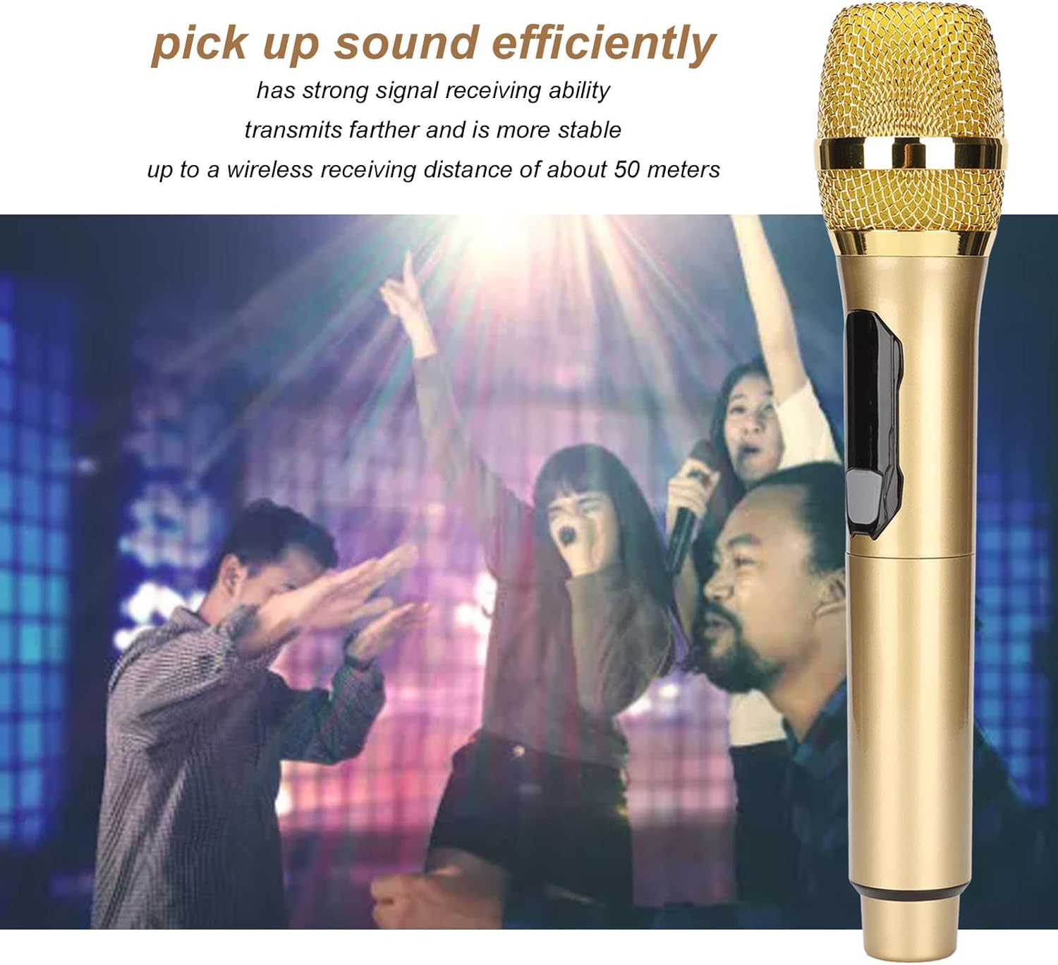 GOWENIC Microphone,Metal Dual Professional UHF Cordless Dynamic Mic Handheld Microphone System, for Home Karaoke, Meeting, Party, Church, DJ, Wedding(Gold) - Image 5