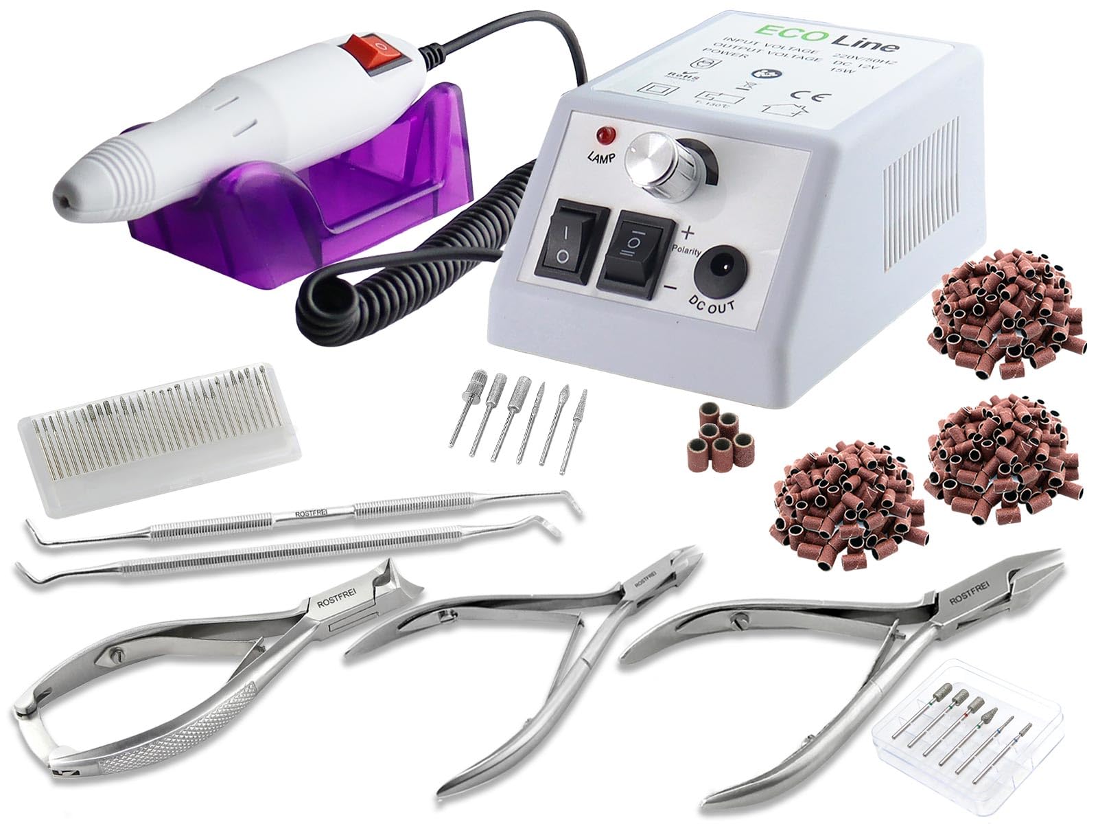 Fußpflegegerät Fräser Komplett-Set Pediküre Schleifgerät für die Fußpflege | Elektrischer Hornhautentferner mit Fußpflegeinstrumenten, Nagelzangen und Nagelfräser-Bits