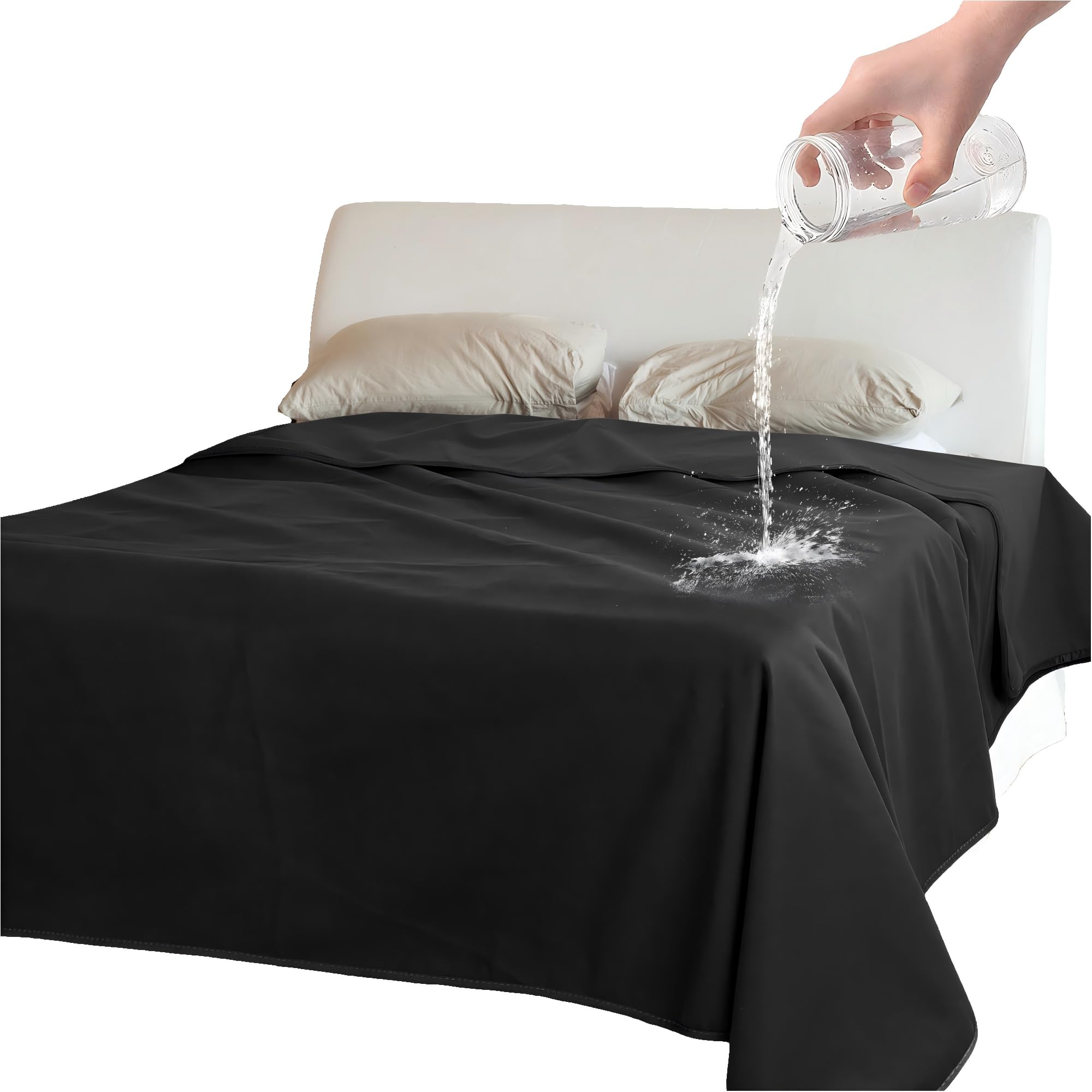 Catalonia Classy Black / Black Waterproof Bed Blanket, Washable Protective Fleece Sherpa Throw For Adults, Bed Cover, 203 X 152Cm