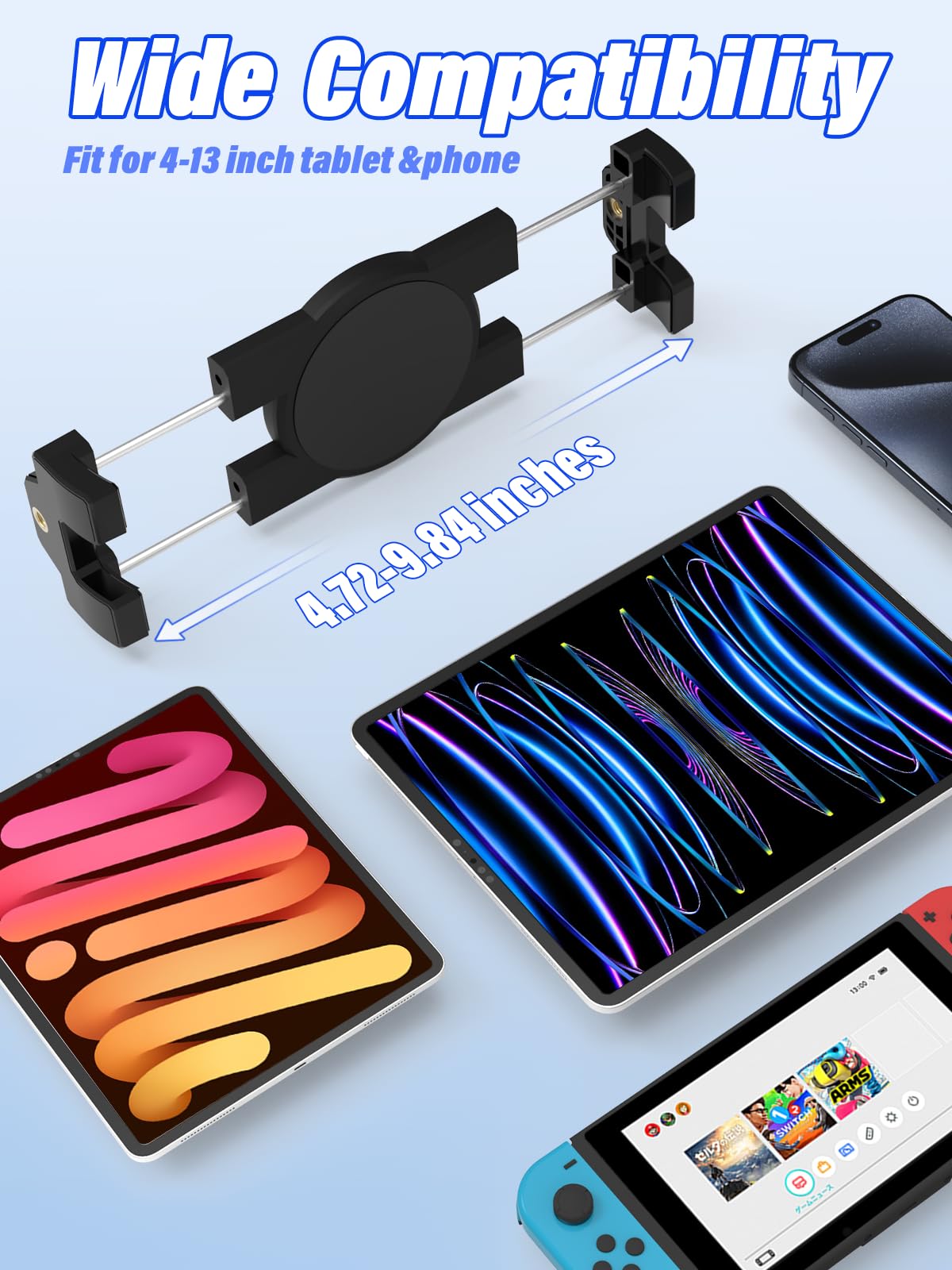 Sonnenblende Auto Tablet Halterung, [360° Doppel Metall Verstellarm], Tablethalterungen Auto Vorne für 4-12,9" Handy & Tablet, iPad Pro/Air/Mini, Galaxy Tab, Z Fold, iPhone usw